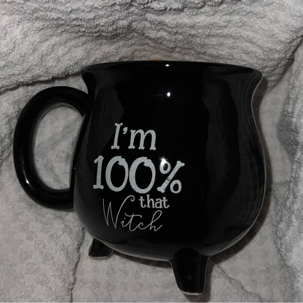 Black Cauldron Mug with Witchy Quote